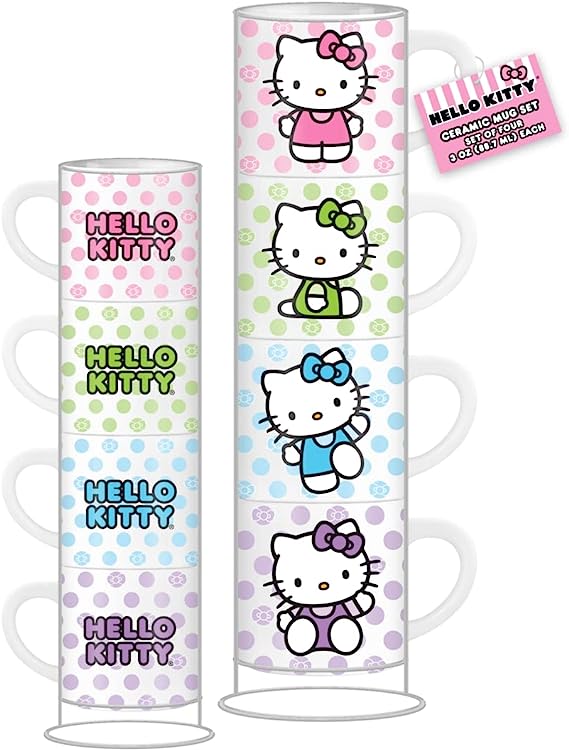 Hello Kitty Polka Dots 4pc Stackable Ceramic Espresso Small Cup Set