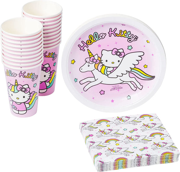 Hello Kitty Unicorn Rainbow Toss Paper Plates Cups Napkins Party Pack Set